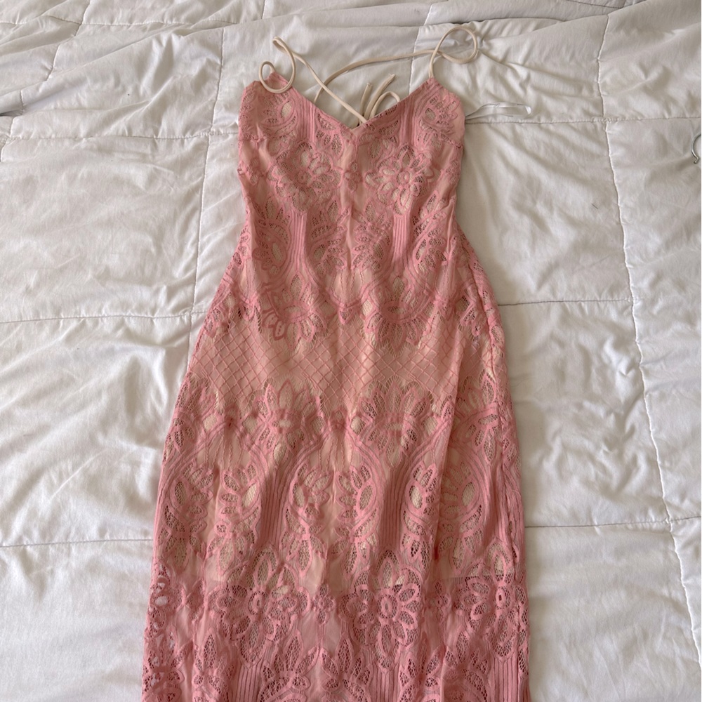 Lovers and Friends, Pink and Nude lace midi dress, Small